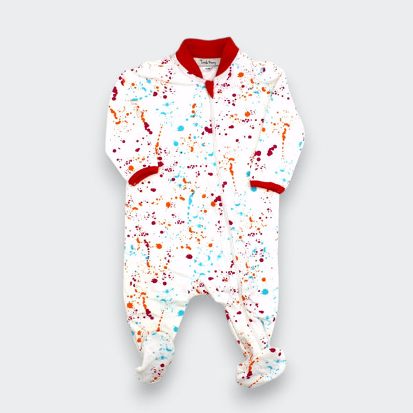 Cotton Knit Color Splash Zipper Footie Onesie