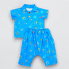 2-Piece Cotton Lake Blue Dinosaur Print Shirt and Pants Set Front View