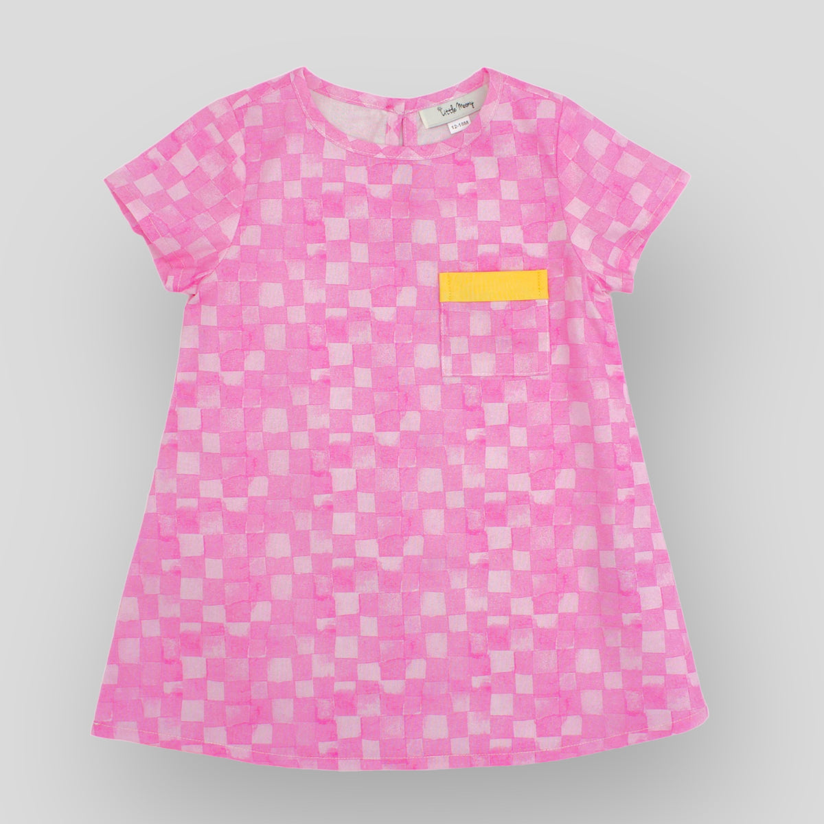 New Arrival: Trapeze Dress in Pink Checkerboard OEKO-TEX Certified Cotton