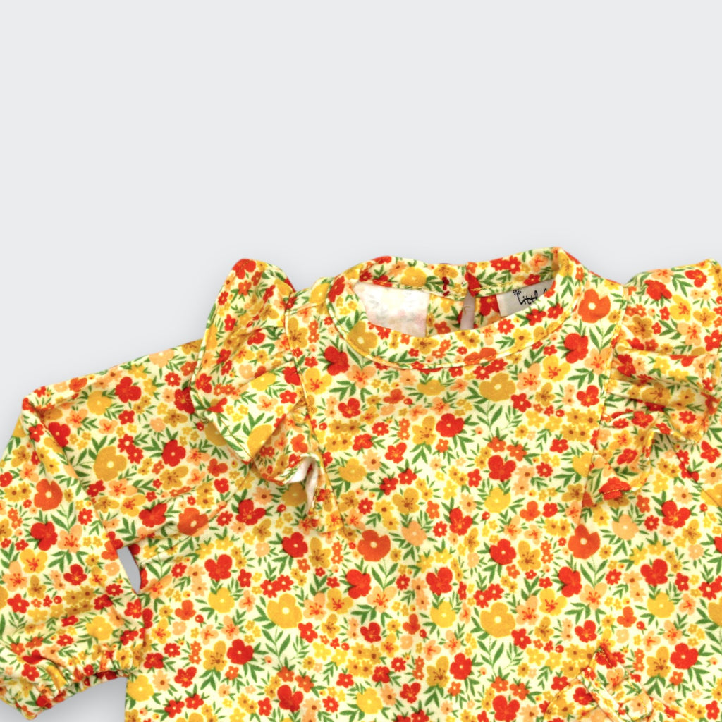 Sunny Floral Flannel Romper Detail View