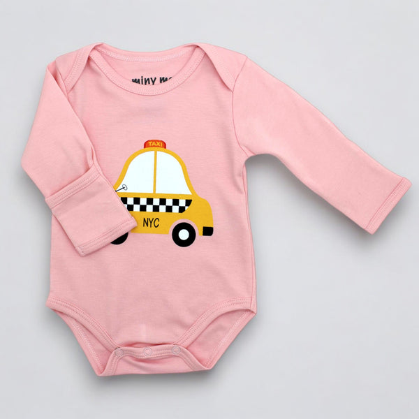 Organic Pima Cotton New York Taxi Bodysuit Pink Longsleeve for Babies