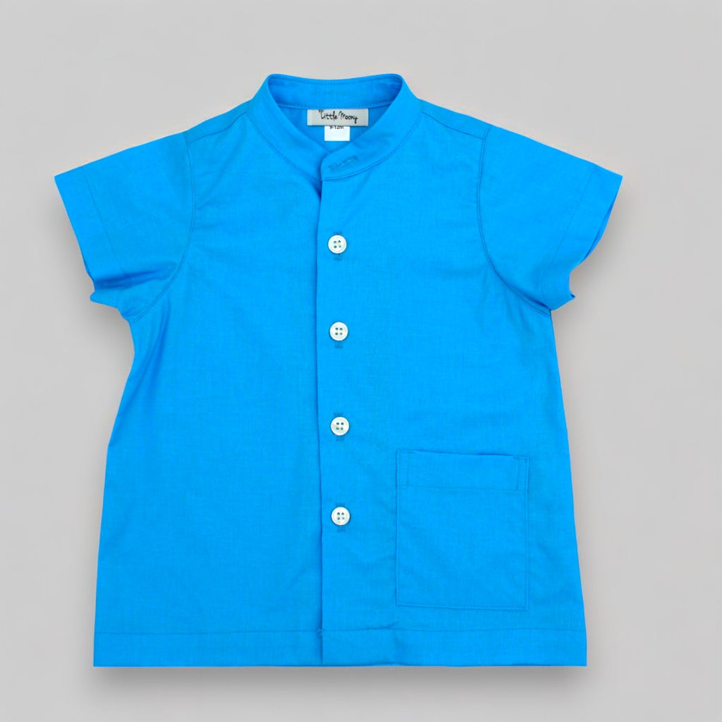 Sky Blue Mandarin Collar Button Up Shirt