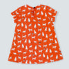 Made-to-Order: Orange Red Cotton Trapeze Dress in Cat Print. Back view.